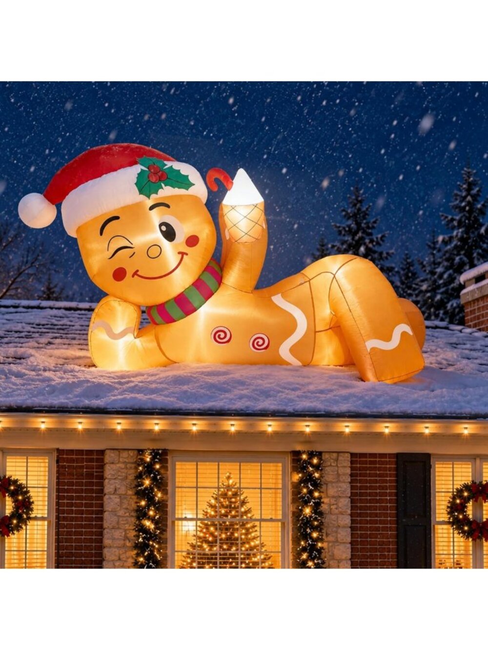 10FT Inflatable Gingerbread Man - Funny Holiday Yard & Roof Decor, Christmas